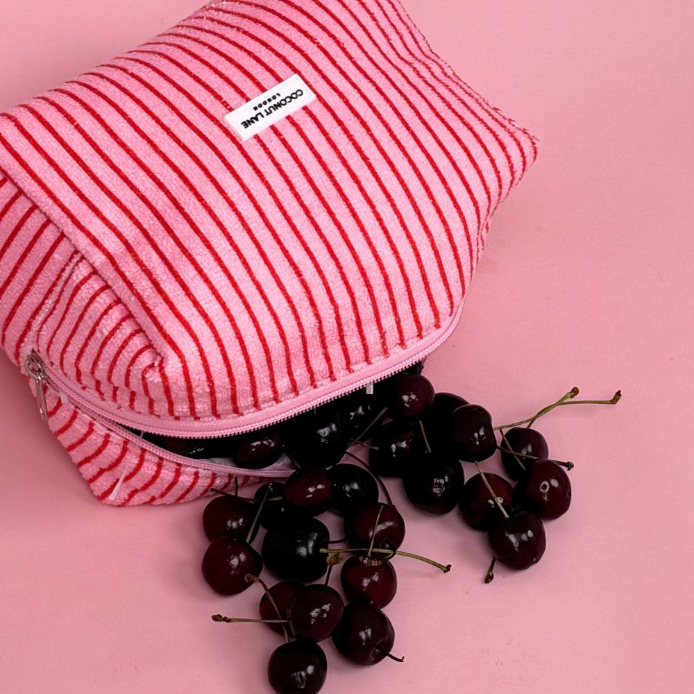Towel Makeup Bag - Cherry Stripe
