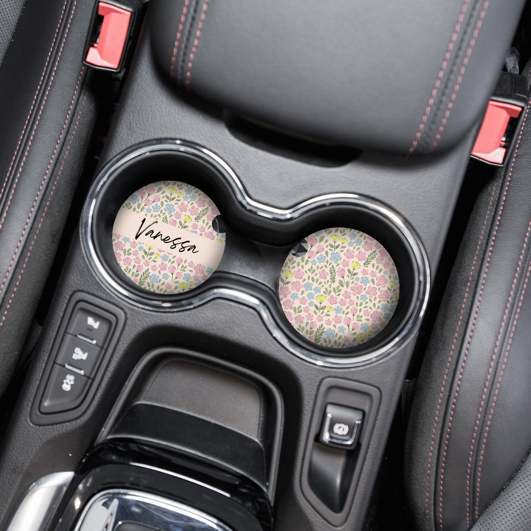 Personalised Name Car Coasters - Ditsy Flower Meadow