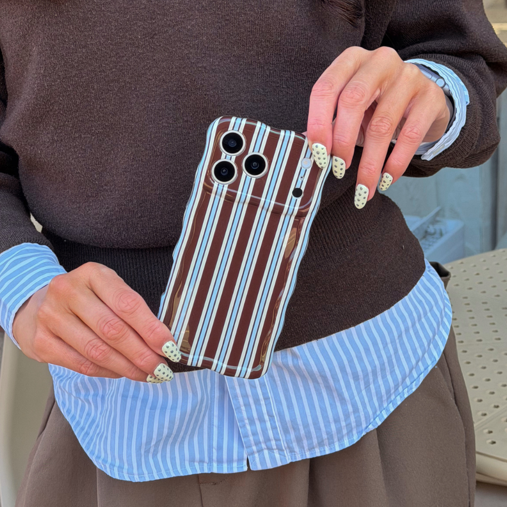 Close up of Wavy Brown and Blue Stripes Phone Case