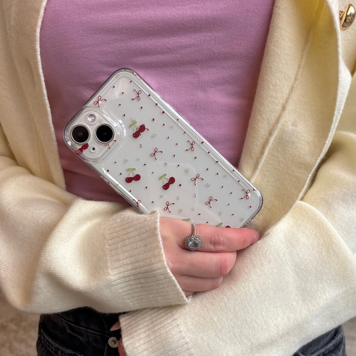 Clear Phone Case - Ditsy Bows & Cherries