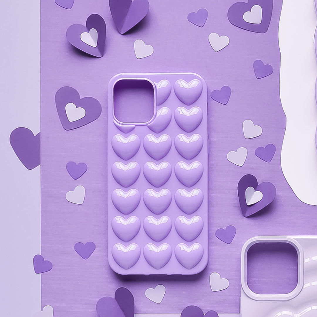 cute lilac purple 3d heart phone case