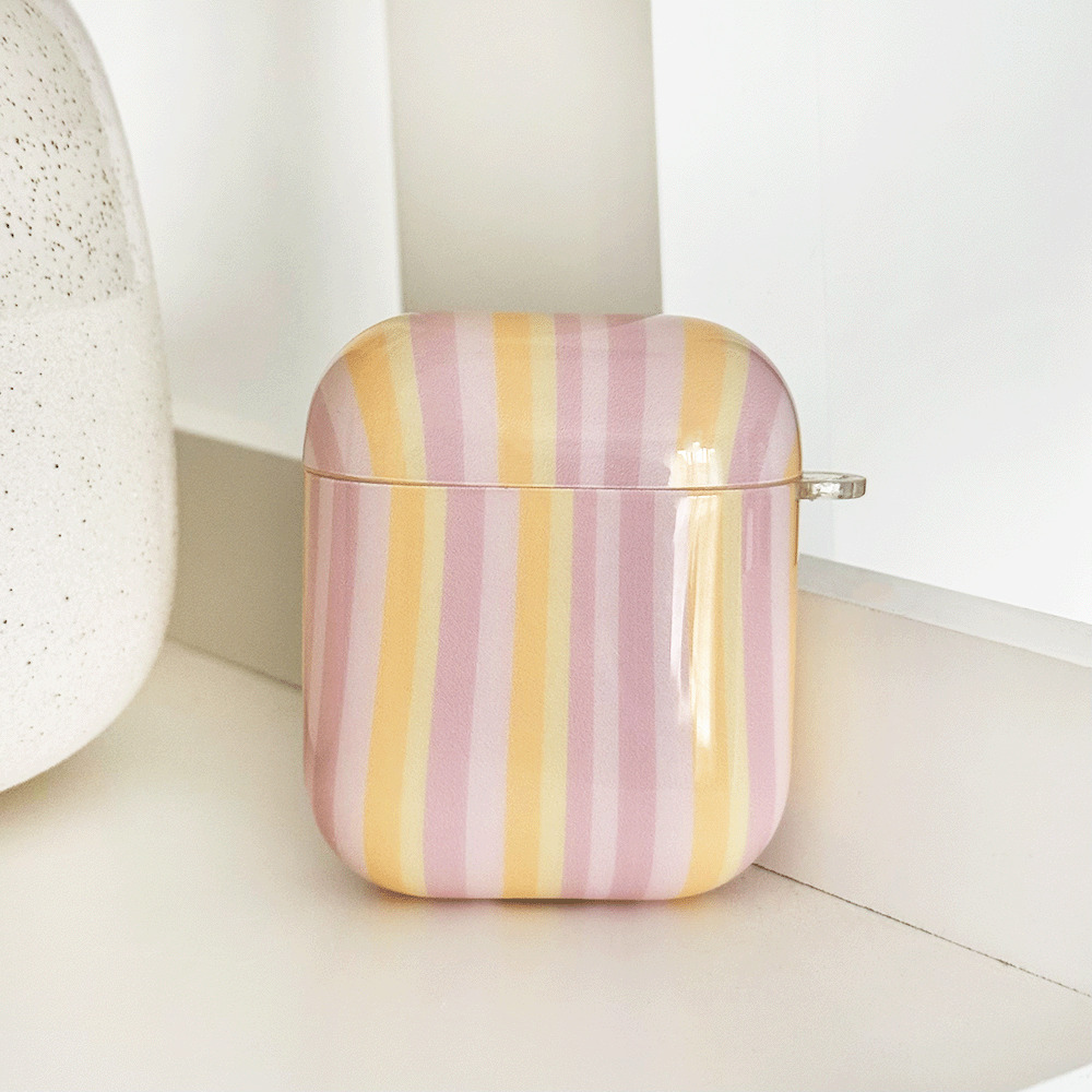 Pink, orange and yellow striped AirPods Case to fit on Apple AirPods.