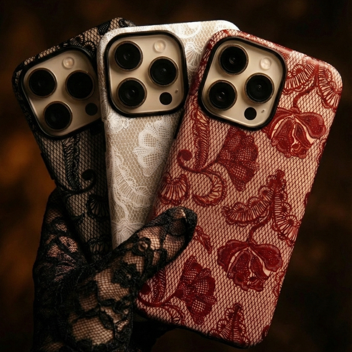 3 stunning Lace Phone Cases available in red, white and black