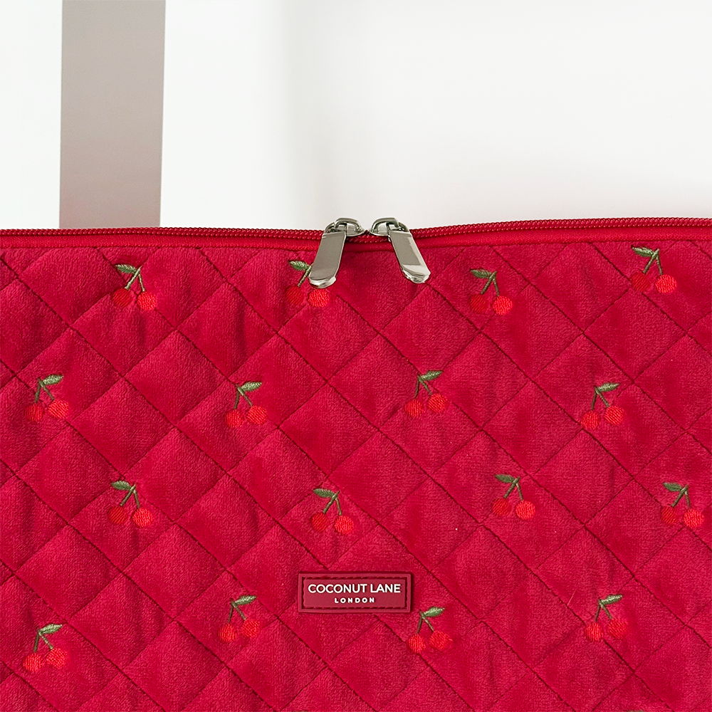 Quilted Cherry Velvet Laptop Sleeve