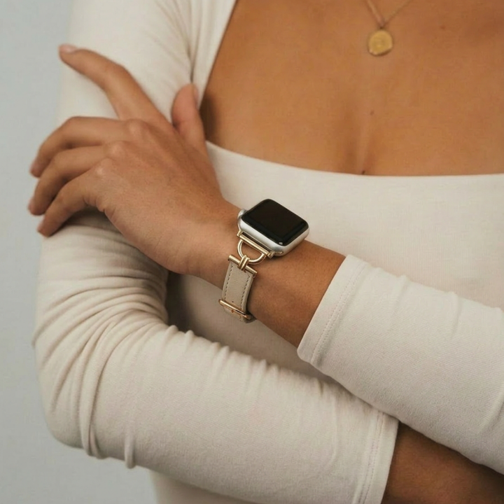 Leather Oat Watch Strap on wrist