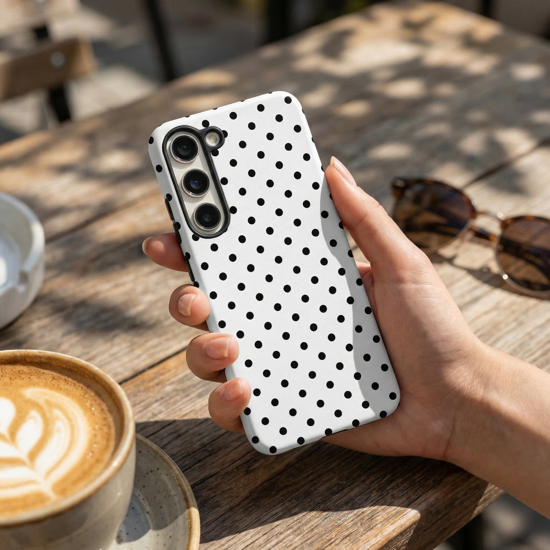 Samsung Tough Phone Case - White Polka Dot
