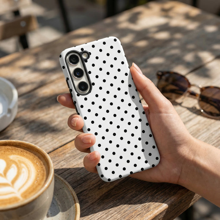 Samsung Tough Phone Case - White Polka Dot