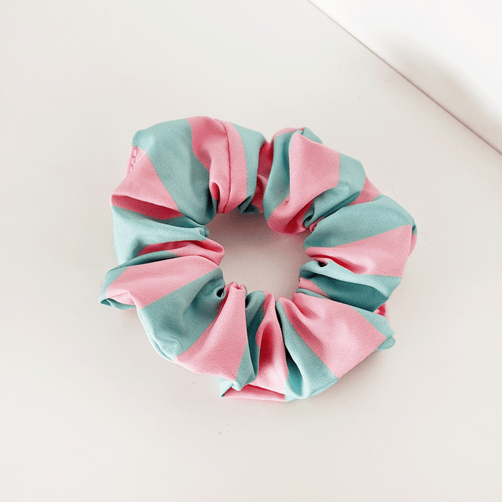 Blue and pink stripe Hair Scrunchie.