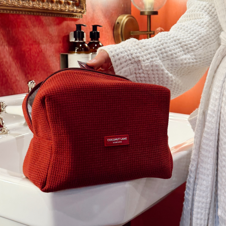 Waffle Makeup Bag - Burgundy