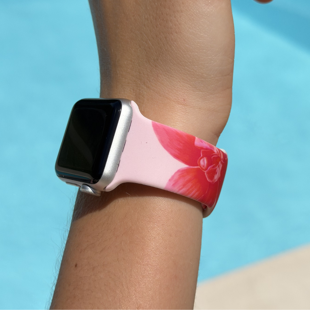 Orchid Sunset Watch Strap on wrist by pool