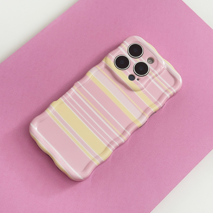 Pink, yellow and white stripe Phone Case with wavy edges.