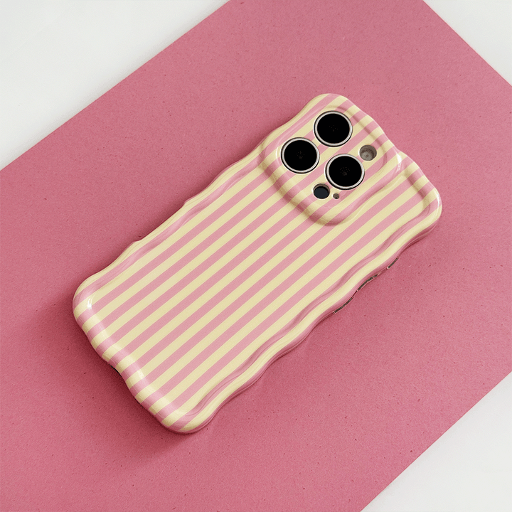 Yellow and pink stripe Phone Case for iPhone with wavy edges.