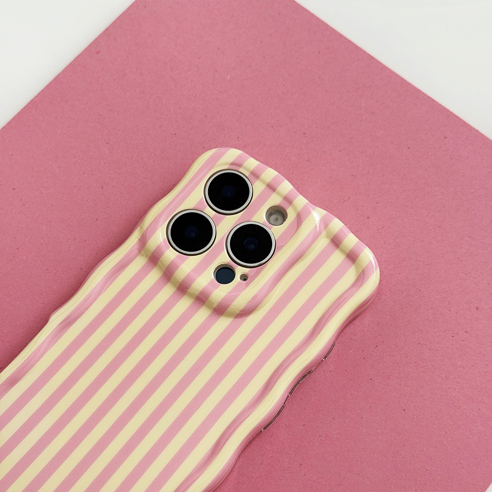Yellow and pink stripe Phone Case for iPhone with wavy edges.
