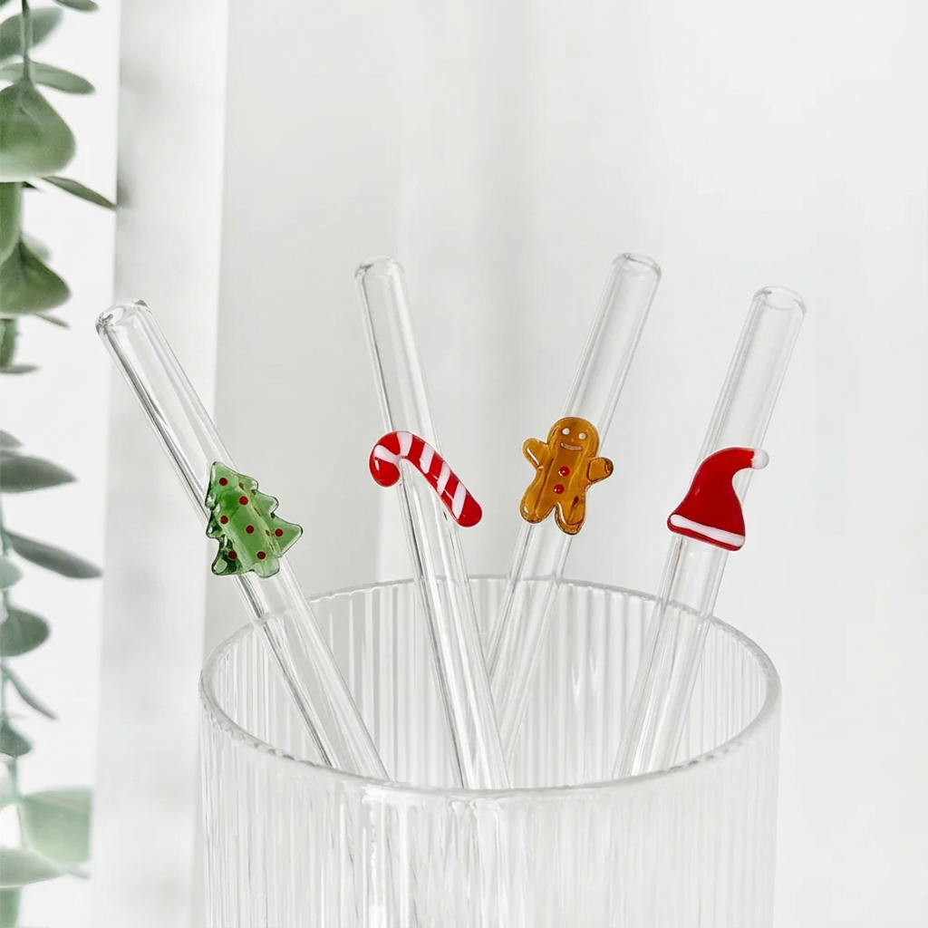 Glass Straw Set - Christmas