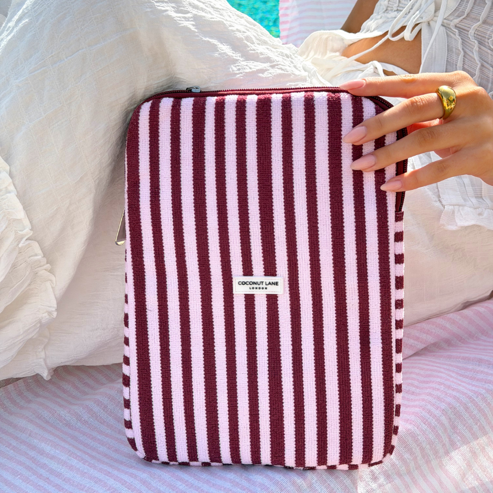 Close up of iPad Sleeve Blushberry Scallop Stripes