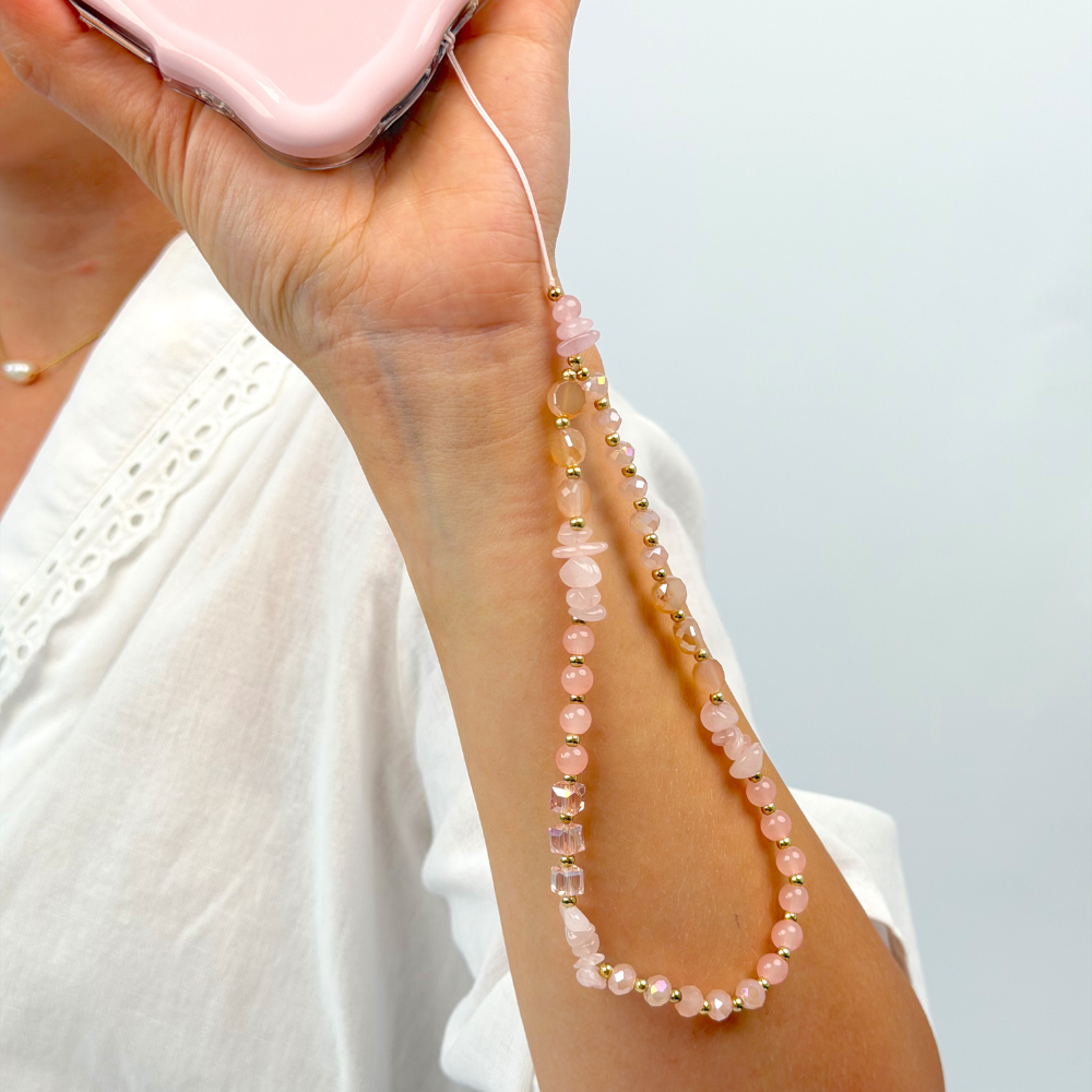 Pink and Gold Phone Strap attached to phone
