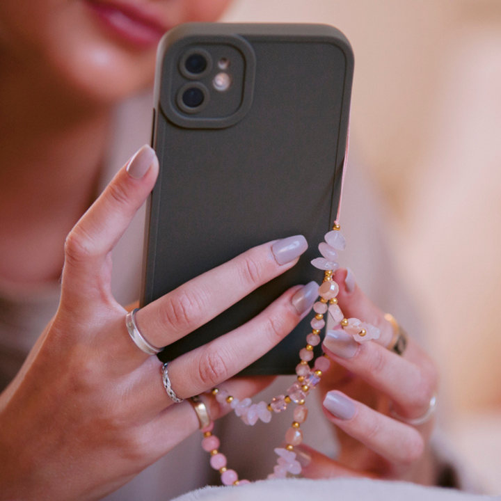 Beaded Phone Strap - Pink & Gold