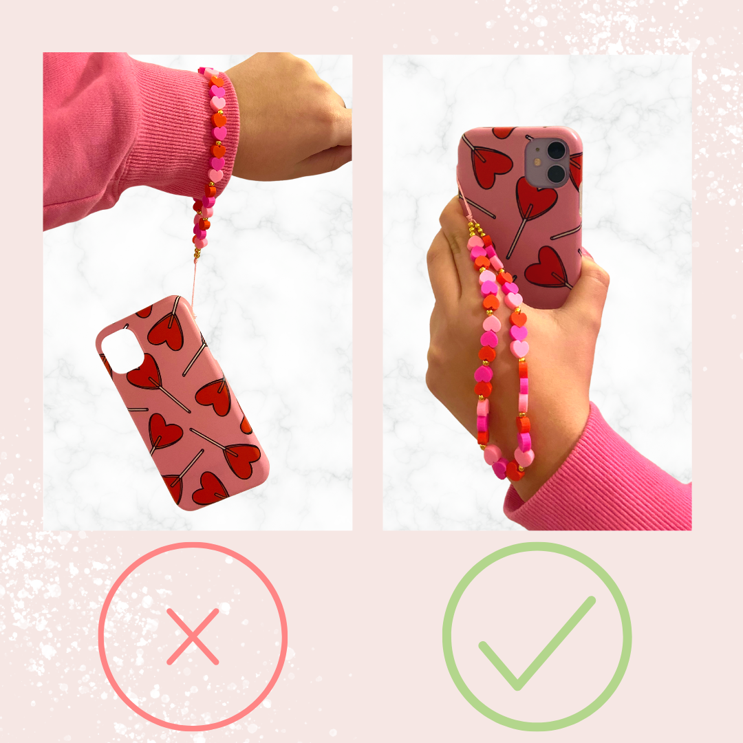 Beaded Phone Strap - Pink & Gold